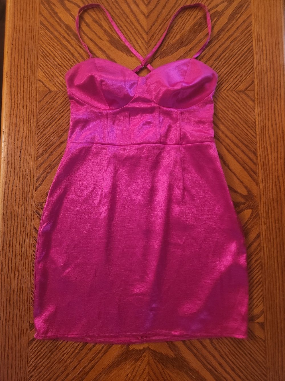Pink Corset Satin Spaghetti-Strap Dress - Picture 2 of 3